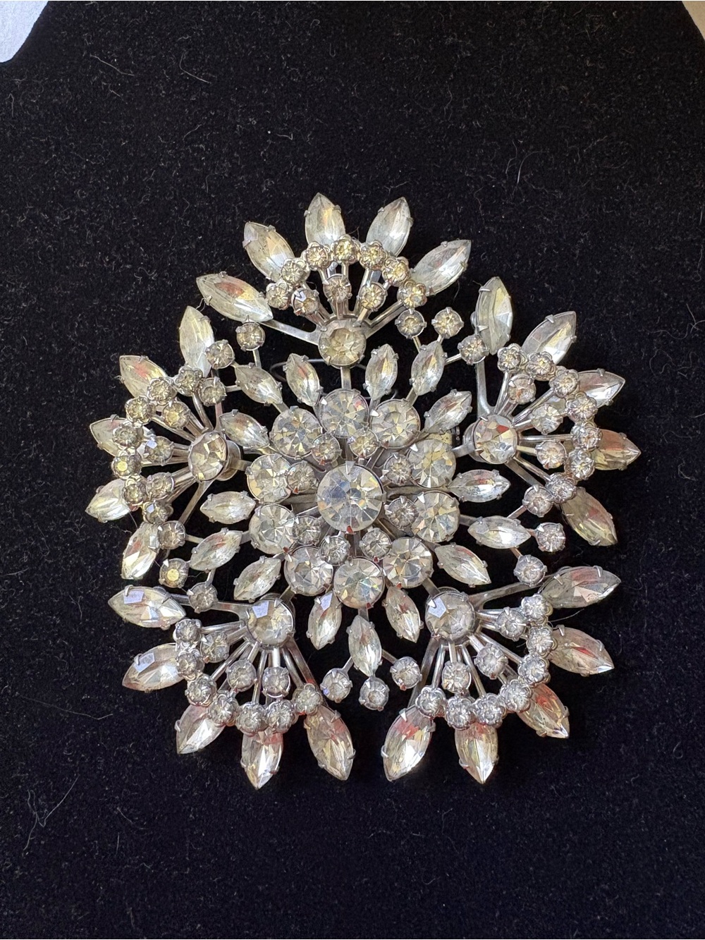 Clear Crystal Floral Snowflake Brooch - Silver-Tone Sparkle